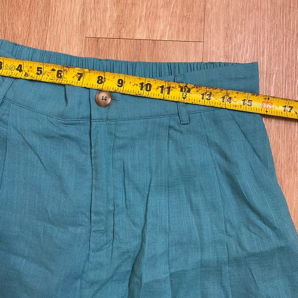 white birch Teal High-Waist Pleated Women's Shorts - Picture 5 of 6